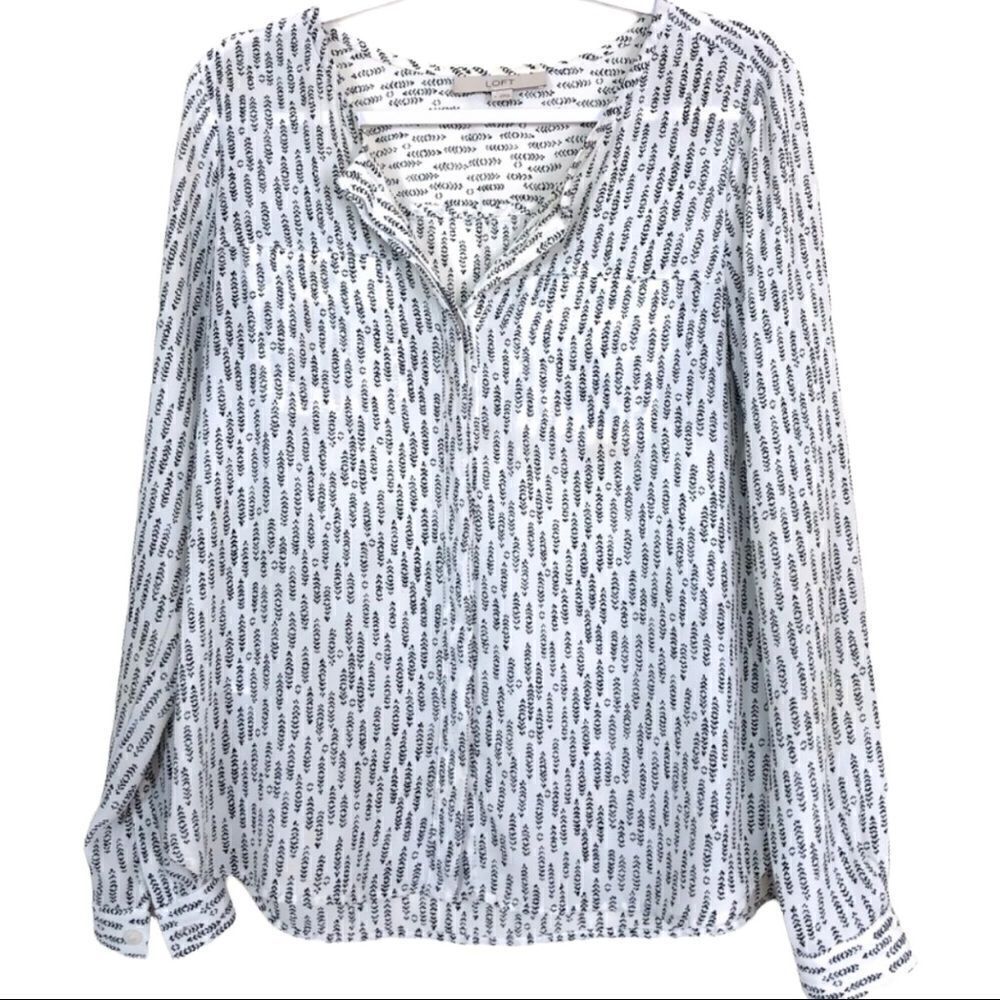 LOFT White Black Button Down Blouse